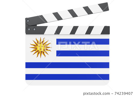 Movie clapperboard with Uruguayan flag, film industry concept. 3D rendering Movie clapperboard with Uruguayan flag, film industry concept. 3D rendering 74239407