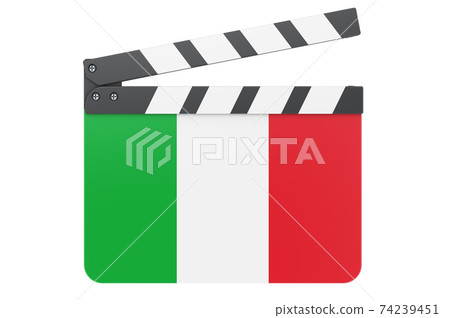 Movie clapperboard with Italian flag, film industry concept. 3D rendering Movie clapperboard with Italian flag, film industry concept. 3D rendering 74239451