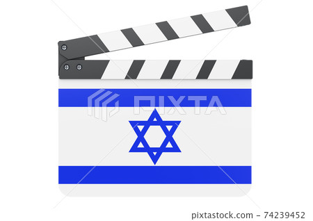 Movie clapperboard with Israeli flag, film industry concept. 3D rendering 74239452