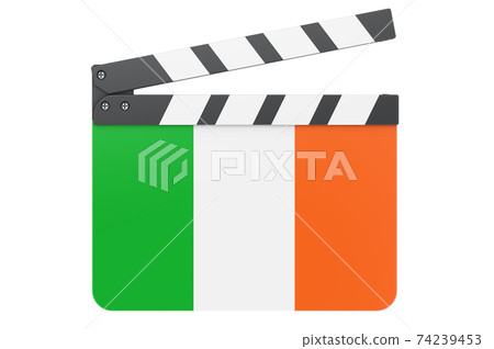 Movie clapperboard with Irish flag, film industry concept. 3D rendering 74239453