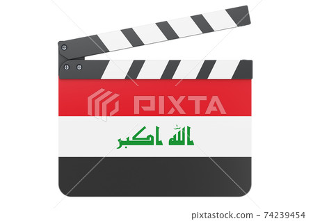Movie clapperboard with Iraqi flag, film industry concept. 3D rendering 74239454