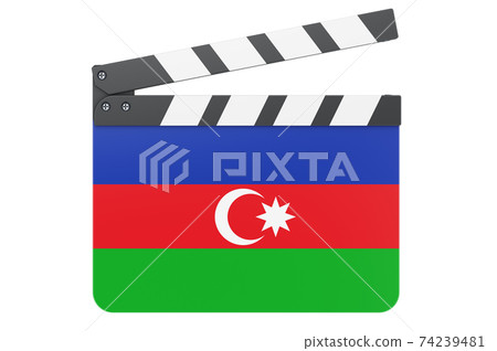 Movie clapperboard with Azerbaijani flag, film industry concept. 3D rendering Movie clapperboard with Azerbaijani flag, film industry concept. 3D rendering 74239481