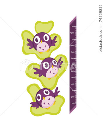 Wall meter with good birds with big eyes. Sticker for measuring height kids. Funny vector cartoon illustration for children Wall meter with good birds with big eyes. Sticker for measuring height kids. Funny vector cartoon illustration for children 74239833