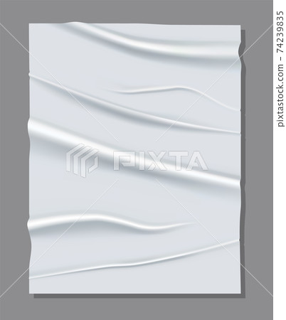 Realistic white sheet of crumpled paper. Vector poster mockup. Vector illustration of wrinkled paper texture. Background template 74239835