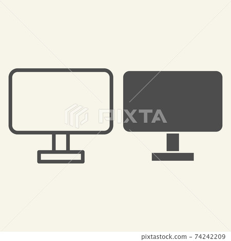Computer monitor line and glyph icon. Pc screen vector illustration isolated on white. Display outline style design, designed for web and app. Eps 10. 74242209