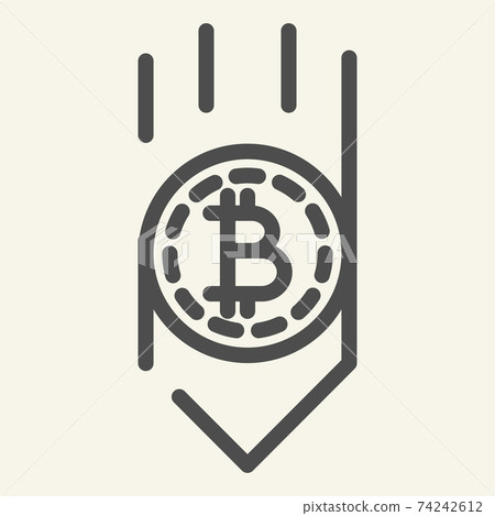 Bitcoin down arrow line icon. Fall bitcoin... - Stock Illustration ...