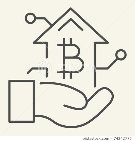 Bitcoin growth chart in hand thin line icon.... - Stock Illustration ...