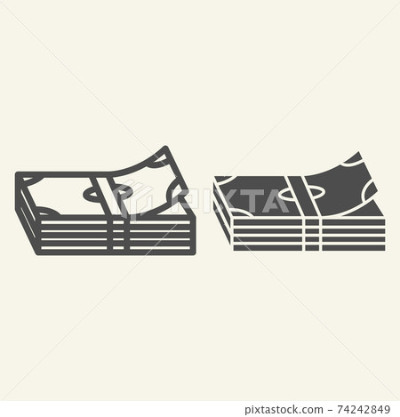 Money stack line and glyph icon. Banknotes vector illustration isolated on white. Bundle of notes outline style design, designed for web and app. Eps 10. Money stack line and glyph icon. Banknotes vector illustration isolated on white. Bundle of notes outline style design, designed for web and app. Eps 10. 74242849