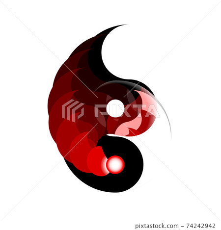 Geometric abstraction modern Yin and Yang mandala with tongues of flame. In a basis flat swirl shape 74242942