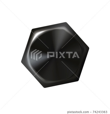 Bluing metal realistic bolt head, black screw cap. Twisted in surface object isolated on white 74243363