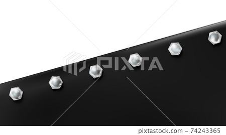 Technological background from sheet painted metal or plastic bolted. Black metallic bluing steel Technological background from sheet painted metal or plastic bolted. Black metallic bluing steel 74243365