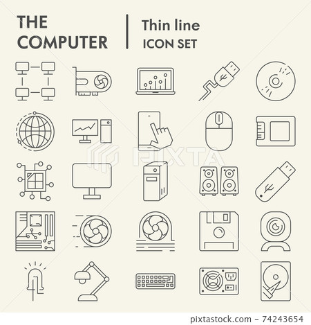Computer thin line icon set, device symbols collection, vector sketches, logo illustrations, digital signs linear pictograms package isolated on white background, eps 10. Computer thin line icon set, device symbols collection, vector sketches, logo illustrations, digital signs linear pictograms package isolated on white background, eps 10. 74243654