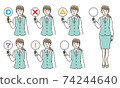 ○ × Female staff answering questions with placards 74244640