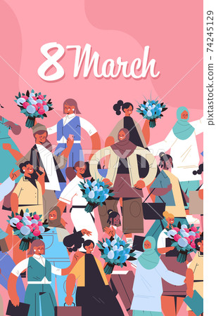 mix race women with flowers celebrating womens day 8 march holiday celebration concept vertical mix race women with flowers celebrating womens day 8 march holiday celebration concept vertical 74245129