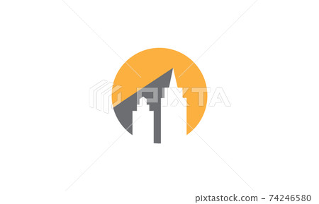 skyscraper flat with sunset logo vector icon... - Stock Illustration ...
