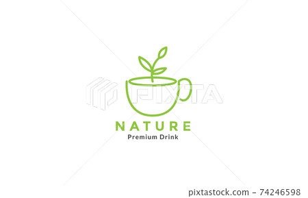 green leaf tea cup simple line logo vector icon... - Stock Illustration ...
