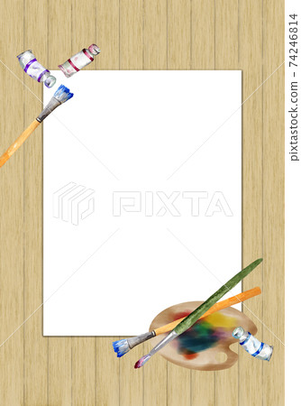 Frame of paint tools Board wall background 74246814
