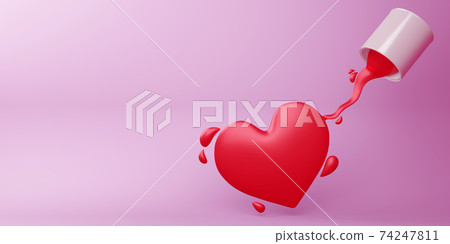 Valentine concept background, Love card, pouring paint with heart. Valentine concept background, Love card, pouring paint with heart. 74247811
