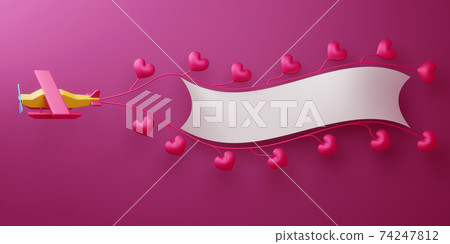 Valentine concept background, Love card, plane with empty sign. 74247812