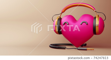 Valentine concept background, Love card, heart with headphone, 3d rendering. Valentine concept background, Love card, heart with headphone, 3d rendering. 74247813