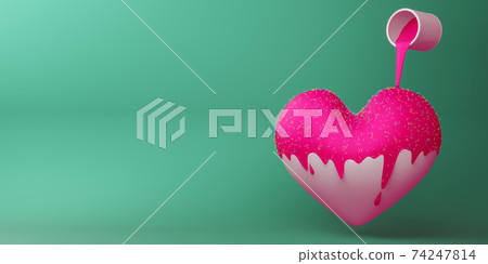 Valentine concept background, Love card, pouring paint with heart. Valentine concept background, Love card, pouring paint with heart. 74247814