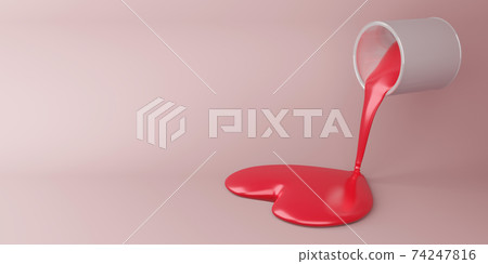 Valentine concept background, Love card, pouring paint, 3d rendering. 74247816