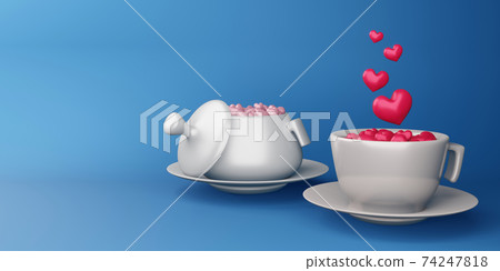 Valentine concept background, Love card, coffee heart, 3d rendering. Valentine concept background, Love card, coffee heart, 3d rendering. 74247818