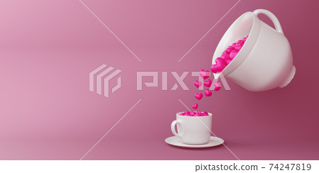 Valentine concept background, Love card, coffee heart, 3d rendering. 74247819