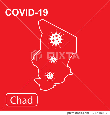Map of Chad labeled COVID-19. White outline map on a red background. Map of Chad labeled COVID-19. White outline map on a red background. 74248007
