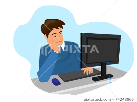 A man is tired of work, a lazy businessman working on a computer at work A man is tired of work, a lazy businessman working on a computer at work 74248066