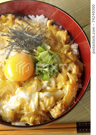 Egg yolk, mitsuba, egg bowl with chopped seaweed and chopsticks (overhead view) Egg yolk, mitsuba, egg bowl with chopped seaweed and chopsticks (overhead view) 74249300