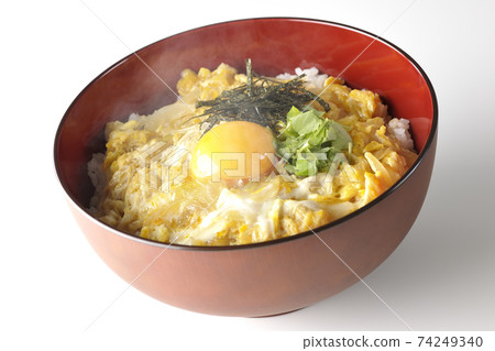 Photographed egg yolk, mitsuba, and egg bowl with chopped seaweed on a white background Photographed egg yolk, mitsuba, and egg bowl with chopped seaweed on a white background 74249340