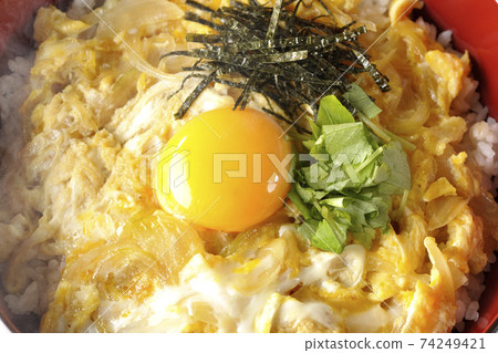熱蛋碗，蛋黃，mitsuba和切碎的海藻 74249421