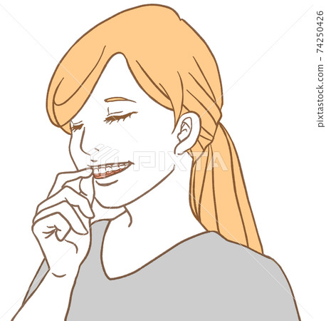 Woman doing mouthpiece correction (simple color) 74250426