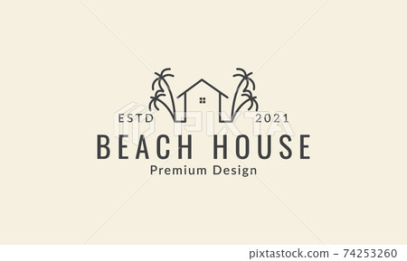 simple lines house and coconut tree  logo vector icon symbol design graphic illustration 74253260