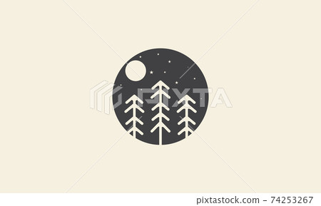 pine tree  with night moon circle logo vector icon symbol design graphic illustration 74253267