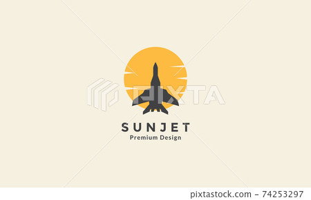 jet plane with sunset circle logo vector icon symbol design graphic illustration 74253297