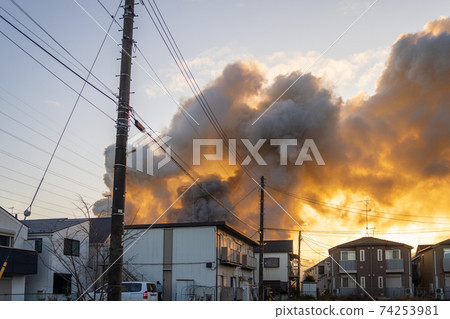 House fire smoke covering the sky 74253981