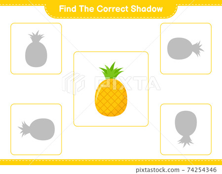 Find the correct shadow. Find and match the correct shadow of Pineapple. Educational children game, printable worksheet, vector illustration 74254346