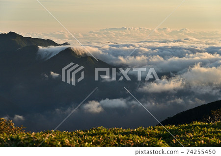 在清晨從西熊山看到的雲海中,陽光普照 在清晨從西熊山看到的雲海中,陽光普照 74255450