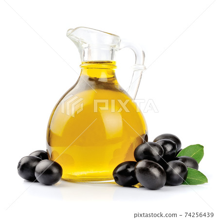 Olives oil with olive in white backgrounds. 74256439