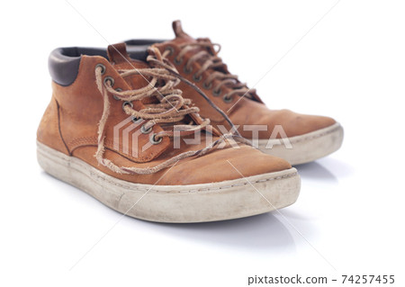 old suede leather vintage boots shoes isolated on white background 74257455