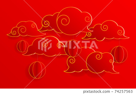 happy chinese new year background, chinese clouds with lantern happy chinese new year background, chinese clouds with lantern 74257563