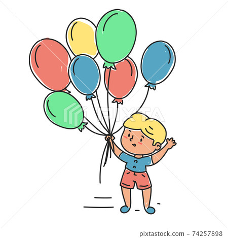 Happy little girl holding balloons vector isolated - Stock Illustration ...