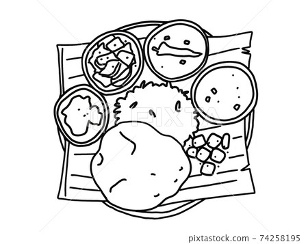 South Indian curry plate banana leaf 74258195