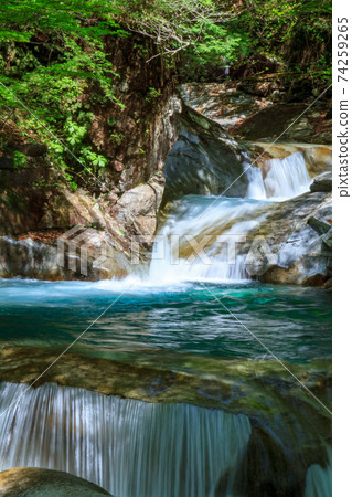 西澤峽谷美麗動感的綠色瀑布 74259265