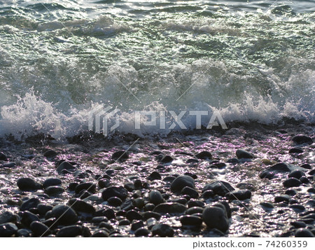 Beach. Waves. Pebbles. Rocks. Beach. Waves. Pebbles. Rocks. 74260359