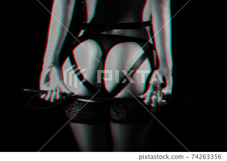 sexy ass girl in panties and stockings with leather whip 74263356