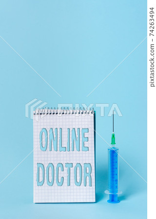 Writing note showing Online Doctor. Business photo Writing note showing Online Doctor. Business photo 74263494