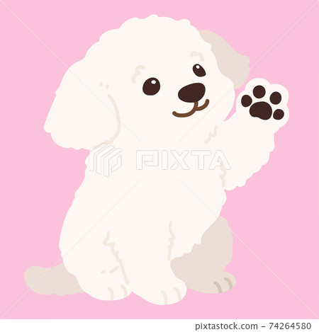 Simple and cute Maltese illustration of sitting and waving, cream white color, no main line 74264580